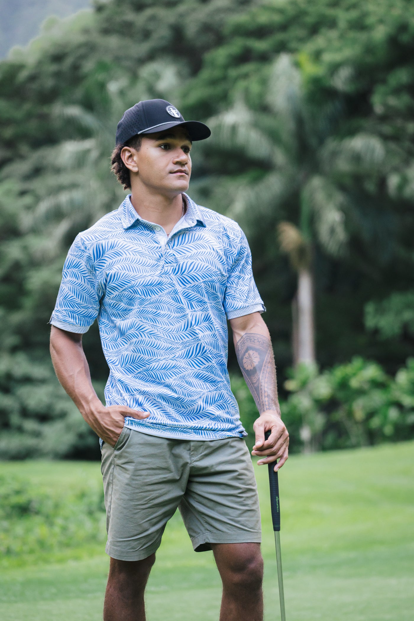 Wavy Palm - Men's Polo - White